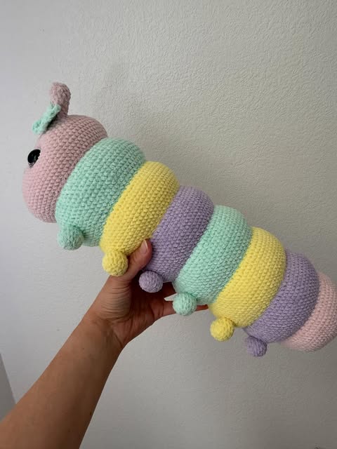 Pastel crochet caterpillar